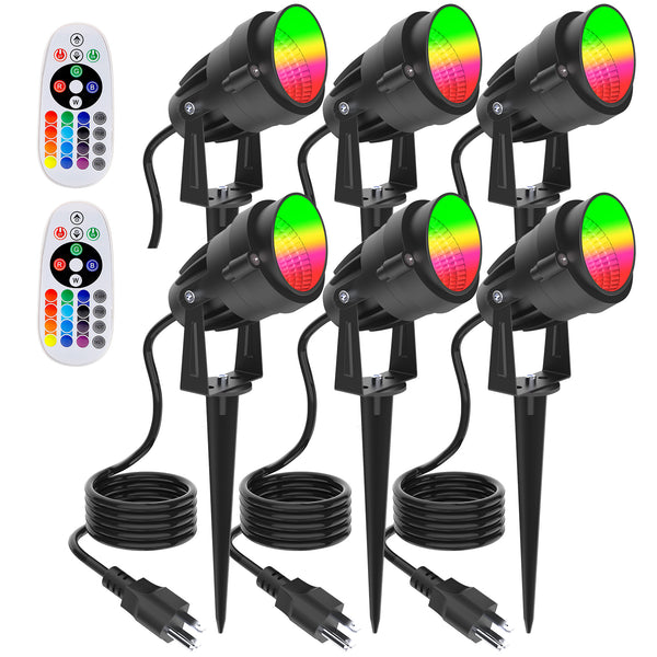 iCreating LED Spot Lights Outdoor - RGB Color Changing Landscape Lights 12W with Remote Waterproof LED Spotlights with Plug Colored Landscape Lighting Uplighting for Tree Multicolor Yard Light (6Pack)