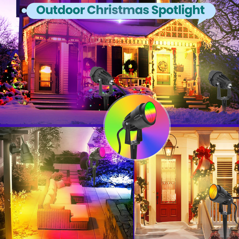 iCreating LED Spot Lights Outdoor - RGB Color Changing Landscape Lights 12W with Remote Waterproof LED Spotlights with Plug Colored Landscape Lighting Uplighting for Tree Multicolor Yard Light (2Pack)