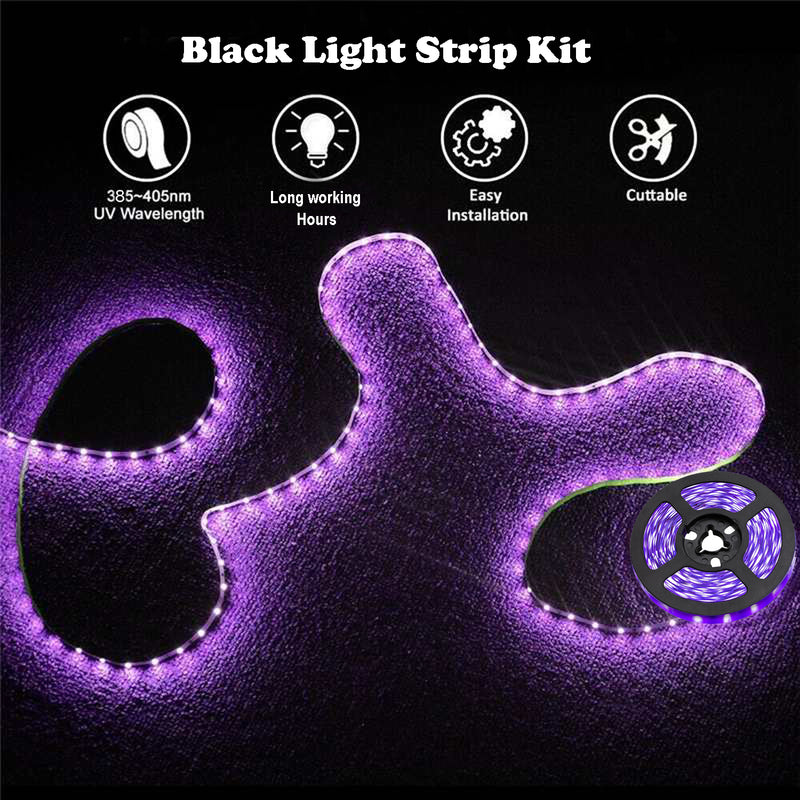 UV Light Strip Ultraviolet Battery Operated LED Black Light Strip Kit with 6.6FT 2M 60Units SMD 3528 IP65 Waterproof Super Bright LED Strip Lights, Battery Case by iCreating