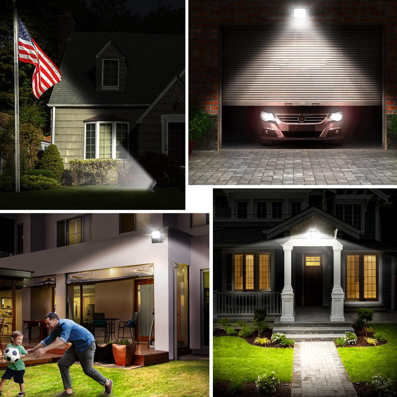 LED Flood Light Outdoor, 2Pack IP66 Waterproof Outside Security Plug in Backyard Flood Lights Super Bright 5000K Daylight White with Outlet for Exterior Backyard Home House Security