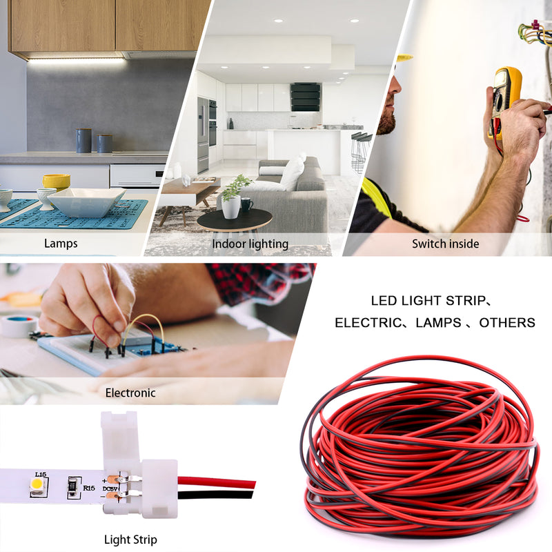 3528 2 Pin LED Strip Connector Kit - Includes 66ft Extension Cable Wire Cord, 10x LED Strip Light Connector Pigtail, 10X Gapless Connectors, 20X LED Strip Clips for LED Strip Light Single Color 3528
