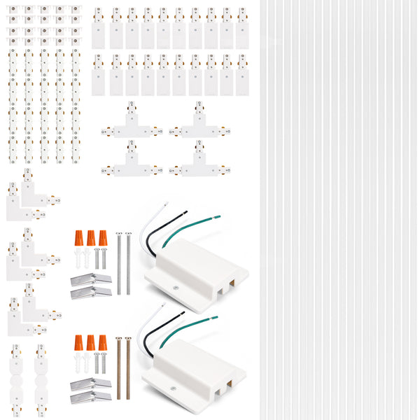 iCreating 65.6FT White H-Type Track Lighting Rail Kit – 3-Wire Single Circuit System with Floating Canopy, I/L/T Connectors – Compatible with H Track LED Lighting Fixtures