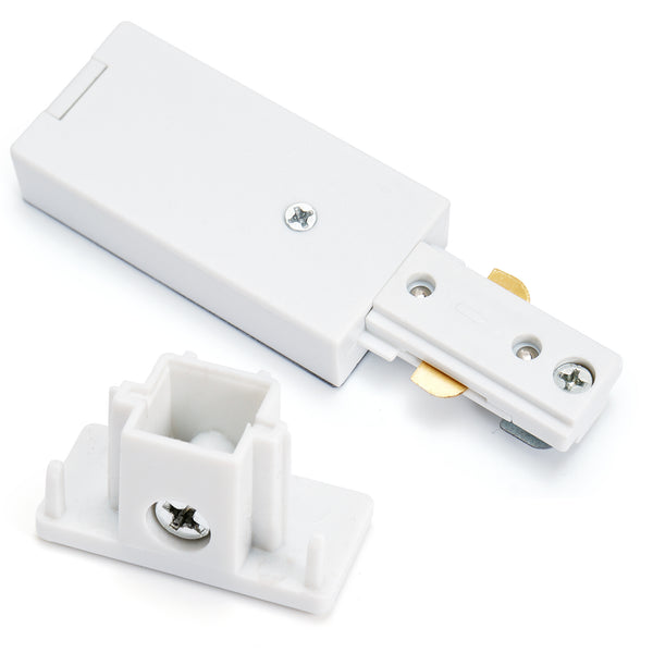 iCreating H Track Lighting Power Feed Connector – White Live End Adapter with End Cap, 3-Wire Accessory for Single Circuit H-Type LED Track Light Fixtures