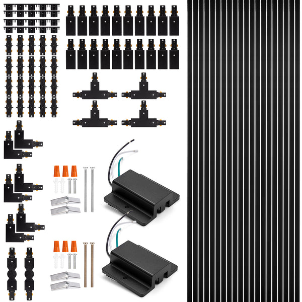 H Track Lighting Rails Kit - iCreating 65.6ft Black Track Lighting Track 3 Wire with Floating Canopy Connector, L Connector, I and T Connector for Single Circuit H Type LED Track Lighting Head Fixture