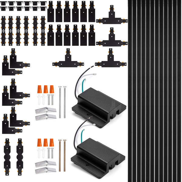 H Track Lighting Rails Kit - iCreating 40ft Black Track Lighting Track 3 Wire with Floating Canopy Connector, L Connector, I and T Connector for Single Circuit H Type LED Track Lighting Heads Fixtures