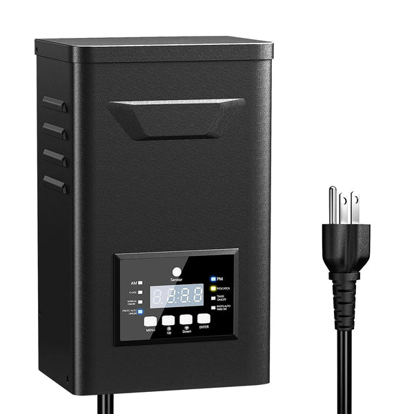 iCreating 500W Low Voltage Landscape Transformer, Outdoor Landscape Lighting Transformer with Timer and Photocell Sensor, 120V AC to 12V 14V AC Weatherproof Transformers for Landscape Lighting Path Lights
