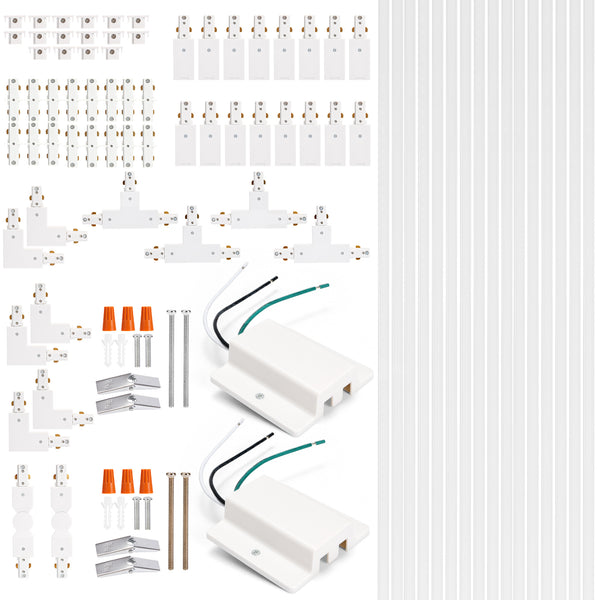 iCreating 52.5FT White H Track Lighting Rails Kit – 3-Wire Single Circuit Track System with Floating Canopy, I/L/T Connectors – Compatible with H-Type LED Track Lighting Fixtures