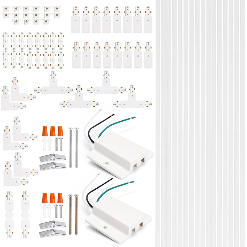 iCreating 52.5FT White H Track Lighting Rails Kit – 3-Wire Single Circuit Track System with Floating Canopy, I/L/T Connectors – Compatible with H-Type LED Track Lighting Fixtures