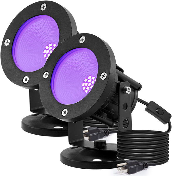 iCreating 20W Black Light Spotlight - Strong Black Light Spot Lights Outdoor IP66 Waterproof Blacklight Spotlights 395nm Blacklight Spot Lights UV Spotlight with Plug for Glow Party Halloween (2 Pack)