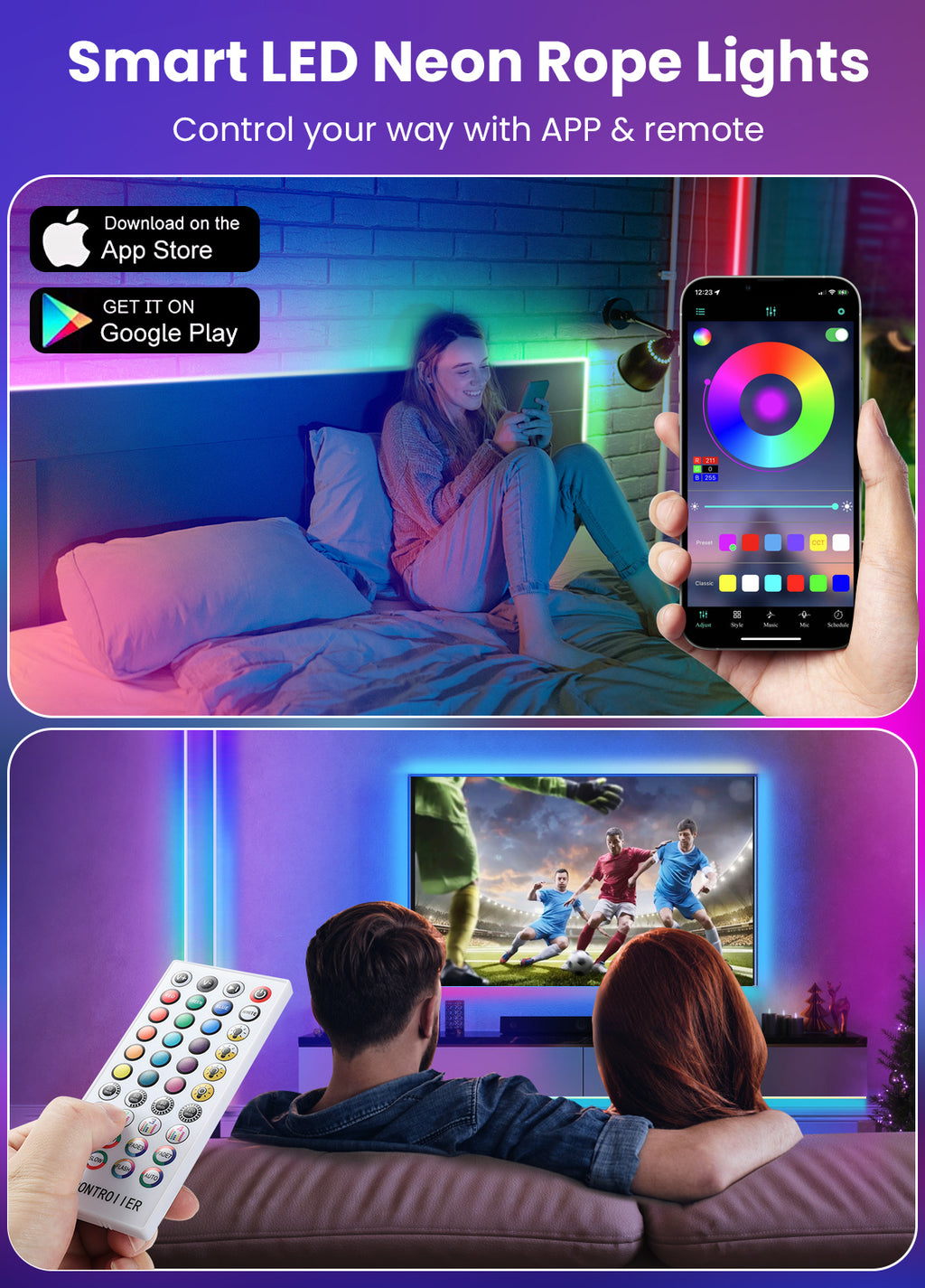 Rgb Rope iCreating RGB Neon Rope Lights, Multi Color Changing LED Neon Light St