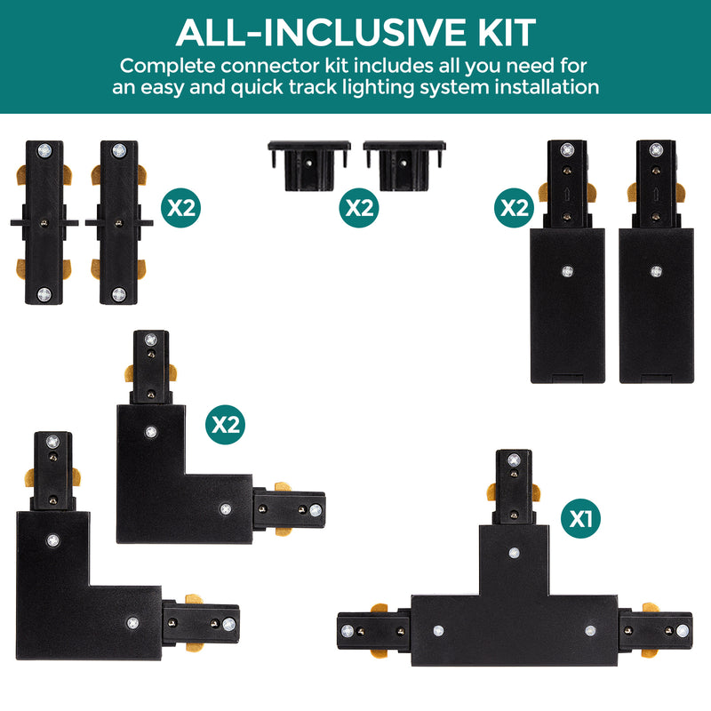 H Track Lighting Connector Kit - iCreating Black H Track Lighting Rails Connectors, 3 Wire Track Lighting Fixtures Accessories All in One Kit for Single Circuit H Type LED Track Lighting Heads System