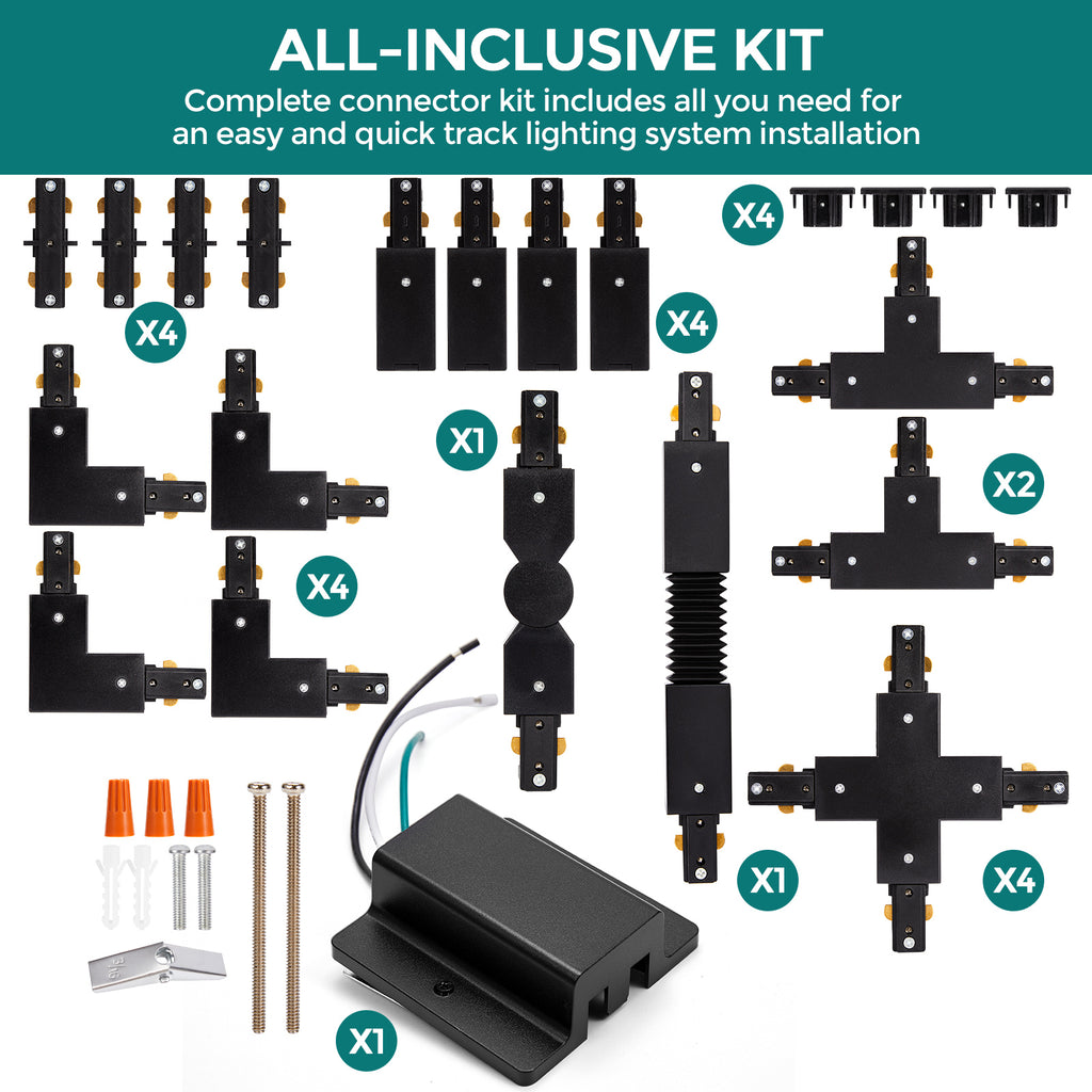 H Track Lighting Connector Kit - iCreating Black H Track Lighting Rail
