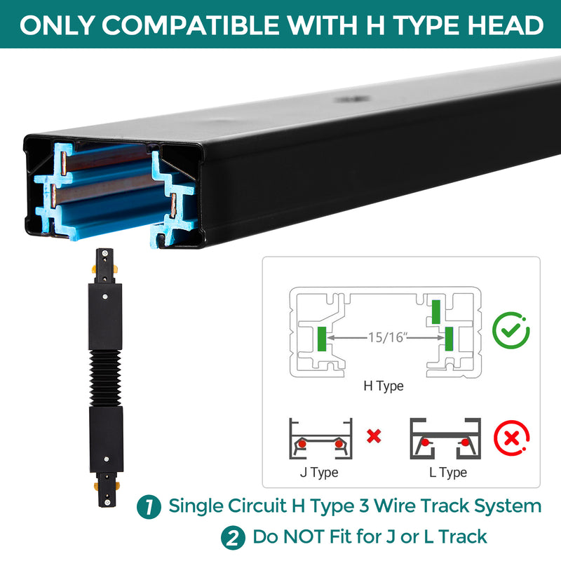 H Track Flexible Track Connector - iCreating Black Flex H Track Lighting Rails Connectors, 3 Wire Track Lighting Fixtures Accessories for Single Circuit H Type LED Track Lighting Heads System