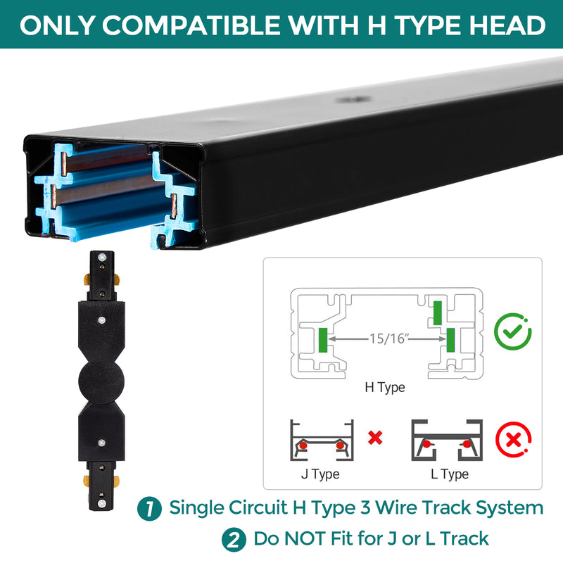 H Track Adjustable Track Connector - iCreating Black H Track Lighting Rails Connectors, 3 Wire Track Lighting Fixtures Accessories for Single Circuit H Type LED Track Lighting Heads System