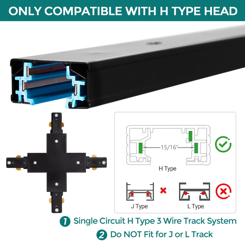 H Track Lighting X Connector - iCreating Black X Shape H Track Lighting Rails Connectors, 3 Wire Track Lighting Fixtures Accessories for Single Circuit H Type LED Track Lighting Heads System