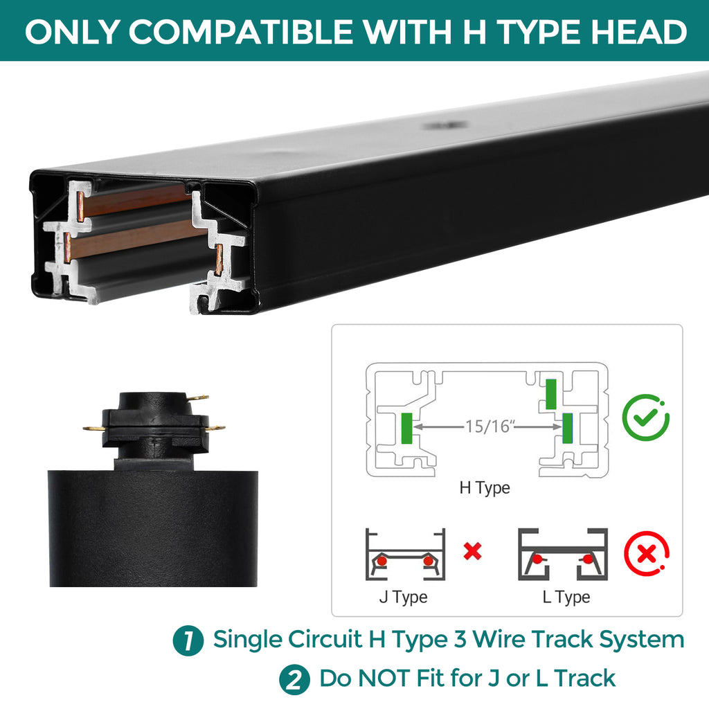 H Track Lighting Rails Kit - iCreating 40ft Black Track Lighting Track