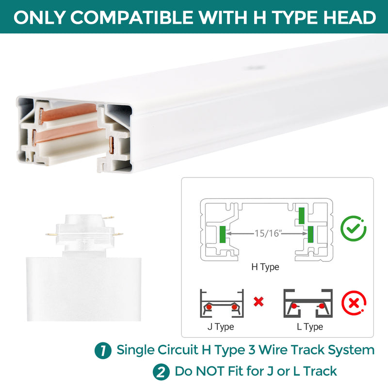 iCreating 13ft White H Track Lighting Rail Kit – 3-Wire Single Circuit Track with Floating Canopy, L, I, and T Connectors – Compatible with H Type LED Track Lighting Heads and Fixtures