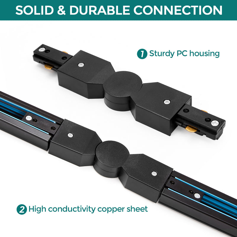 H Track Adjustable Track Connector - iCreating Black H Track Lighting Rails Connectors, 3 Wire Track Lighting Fixtures Accessories for Single Circuit H Type LED Track Lighting Heads System
