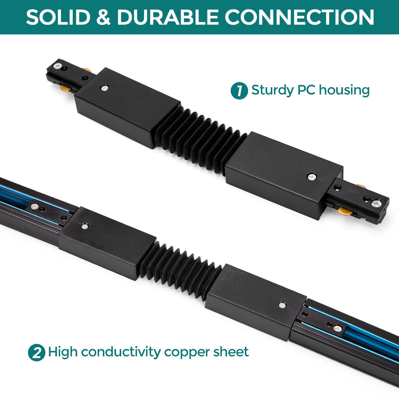 H Track Flexible Track Connector - iCreating Black Flex H Track Lighting Rails Connectors, 3 Wire Track Lighting Fixtures Accessories for Single Circuit H Type LED Track Lighting Heads System