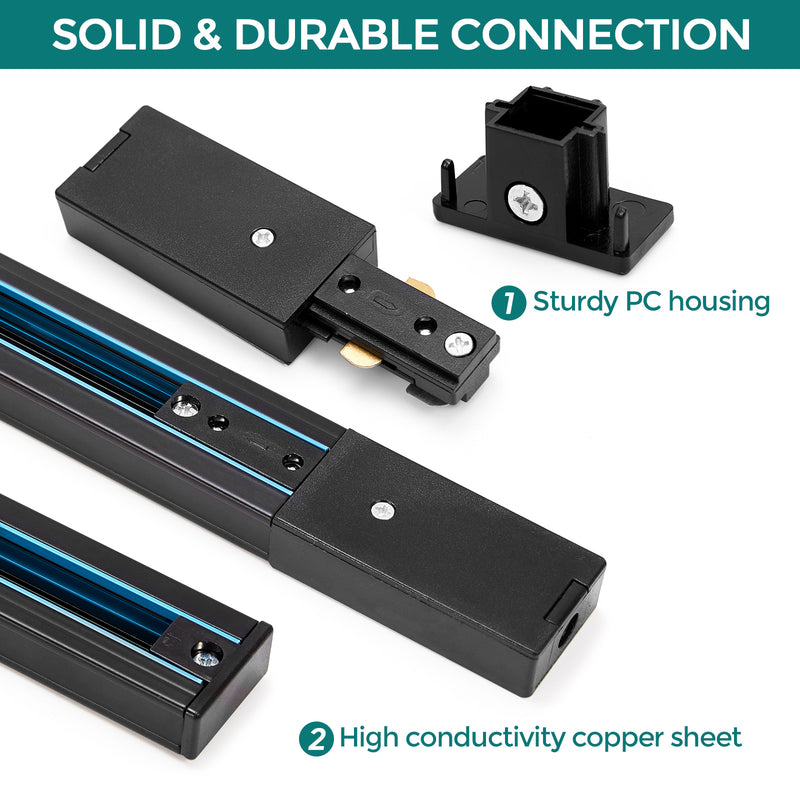 H Track Live End Connector - iCreating Black H Track Live End Power Feed Connector with End Cap, 3 Wire Track Lighting Fixtures Accessories for Single Circuit H Type LED Track Lighting Heads System