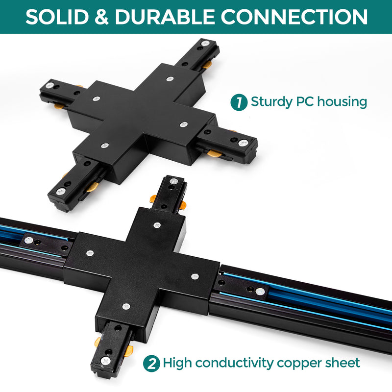 H Track Lighting X Connector - iCreating Black X Shape H Track Lighting Rails Connectors, 3 Wire Track Lighting Fixtures Accessories for Single Circuit H Type LED Track Lighting Heads System