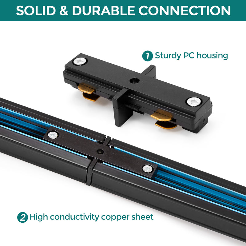 H Track Lighting I Connector - iCreating Black H Track Lighting Rails Straight Connectors, 3 Wire Track Lighting Fixtures Accessories for Single Circuit H Type LED Track Lighting Heads System (2 Pack)