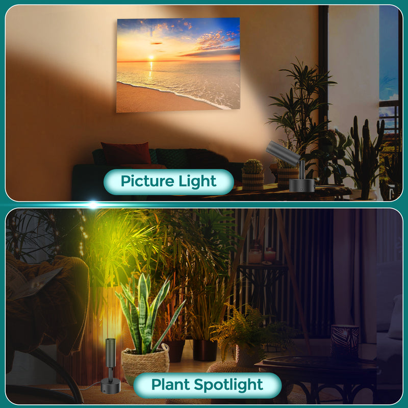 iCreating LED Spotlight Indoor - White Uplighting Indoor 2700K-6500K Stepless Adjustable for Plant 12W Small tree Spot Lights Mini Stage Lights Plug in Floor Light Uplights for Christmas (2Pack Black)