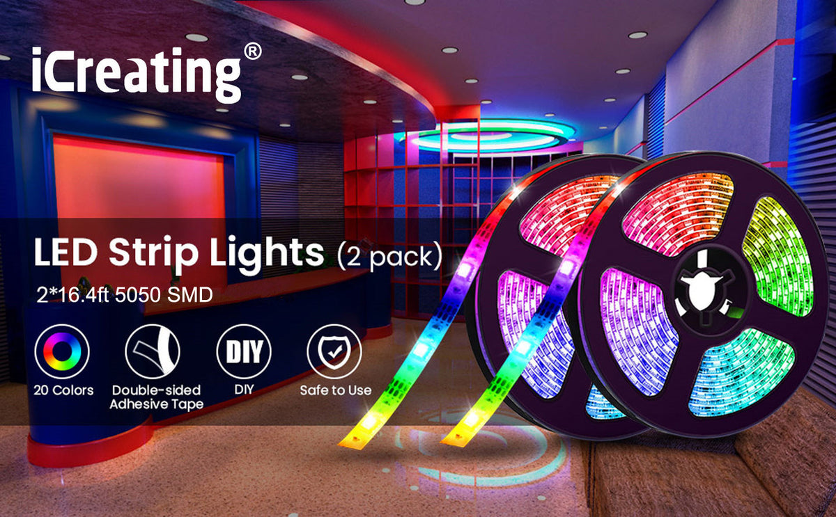 LED Strip Lights, 16.4ft RGB 5050 LED Tape Lights, Music Sync IP65  Waterproof 300LEDs Color Changing LED Rope with App control Remote  Compatible with Alexa Google Assistant for Home indoor and outdoor 