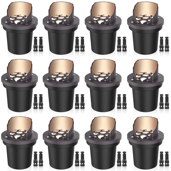iCreating Low Voltage Landscape Lights - Anti Glare 15W Outdoor In-Ground Lights Warm White IP67 Waterproof LED Well Lights 12V Garden Light for Outside Path Uplighting with Connectors (12Pack)
