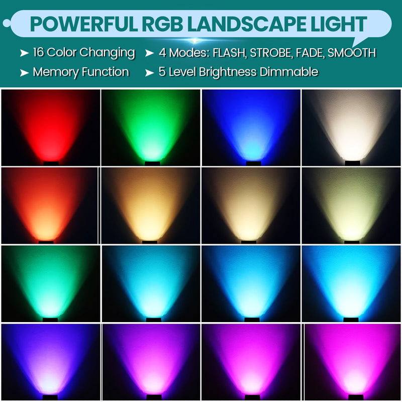 iCreating LED Spot Lights Outdoor - RGB Color Changing Landscape Lights 12W with Remote Waterproof LED Spotlights with Plug Colored Landscape Lighting Uplighting for Tree Multicolor Yard Light (6Pack)