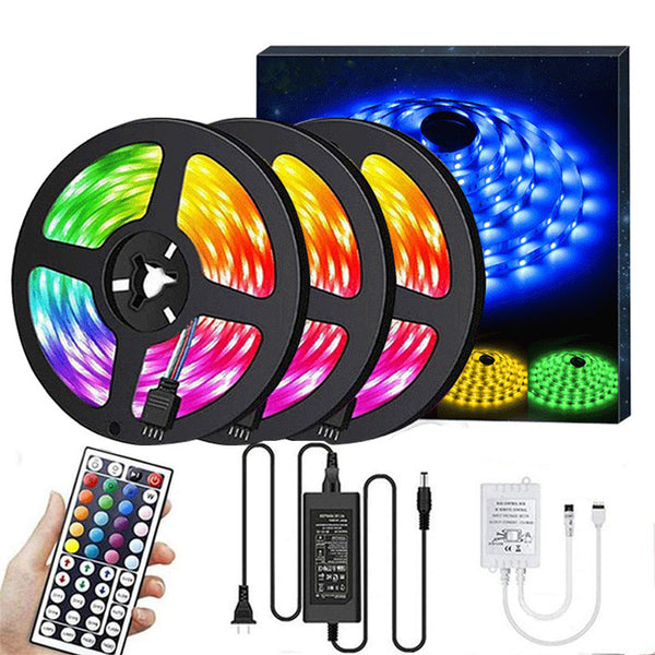 50ft RGB LED Strip Lights Kit, RGB LED Light Strip 5050 LED Tape Lights, Color Changing LED Strip Lights with Remote for Home Lighting Kitchen Bed Flexible Strip Lights for Bar Home Decoration