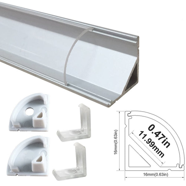iCreating Corner Mount LED Aluminum Channel for LED Strips With Curved Lens, Compatible with PCB Width within 12mm