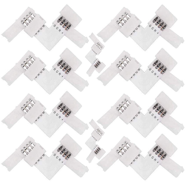 5050 4 Pin LED L Shape Connector - iCreating 10PCS 12V RGB Solderless LED Light Strip Tape 90 Degree Corner Connectors for 10mm Wide Flexible 5050 RGB LED Strip Lights