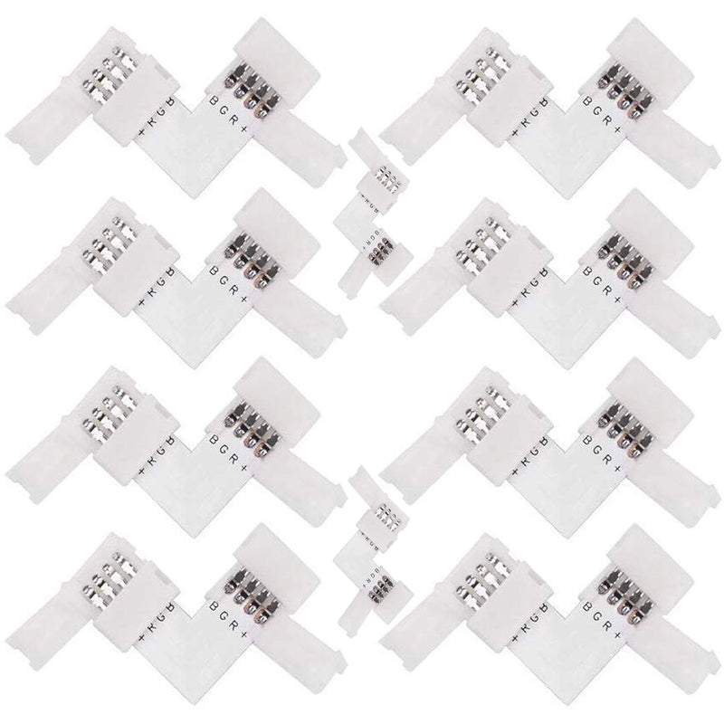 5050 4 Pin LED L Shape Connector - iCreating 10PCS 12V RGB Solderless LED Light Strip Tape 90 Degree Corner Connectors for 10mm Wide Flexible 5050 RGB LED Strip Lights