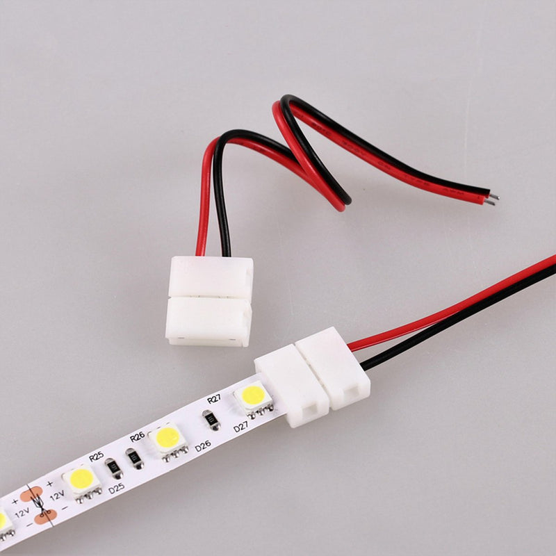 iCreating 8mm 2 Pin LED Strip Connector with Pigtail (10pcs), 3528 Flexible LED Connector Solderless Clamp On Pigtail Adapter for 8mm Wide SMD 3528 2835 Single Color Flexible LED Tape