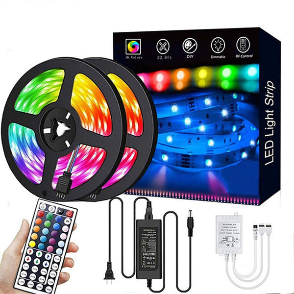 32.8ft RGB LED Strip Lights Kit, RGB LED Light Strip 5050 LED Tape Lights, Color Changing LED Strip Lights with Remote for Home Lighting Kitchen Bed Flexible Strip Lights for Bar Home Decoration