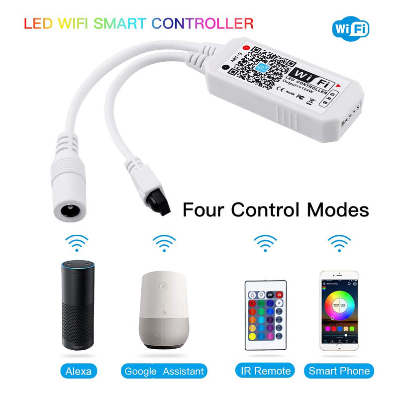 iCreating Smart WiFi RGB/GRB LED Controller, Compatible with Alexa/Google Assistant, for 5050/3528 LED Strip Light, Have 24 Key Remote Control,Support Android iOS System