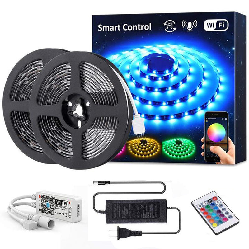 32.8ft Smart WiFi RGB LED Strip Light Kit, Alexa Wireless Flexible Color Changing 5050 LED Tape Light with Remote, Waterproof Remote 12V Dimmable LED Rope Light, Compatible with Google Assistant