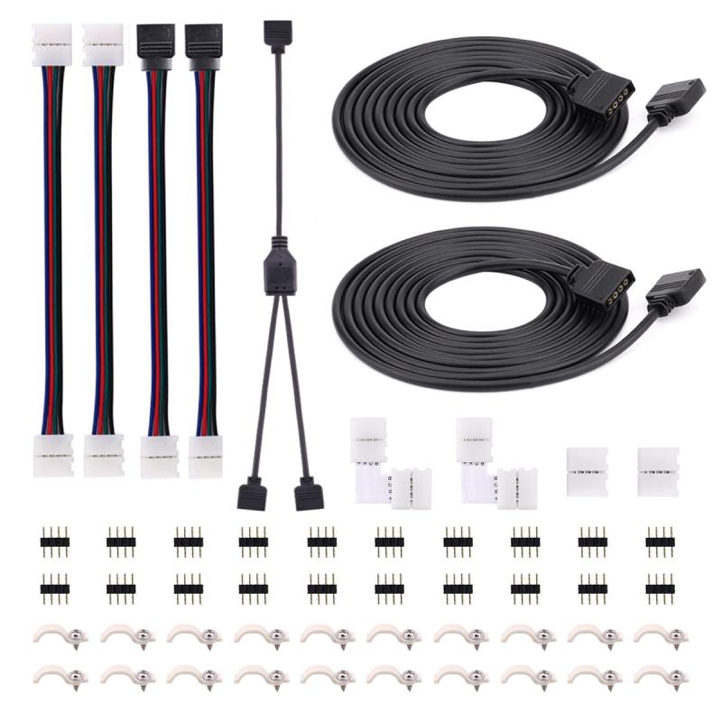 iCreating 5050 4Pin LED Strip Connector Kit with 2 Way RGB Splitter Cable, 6.6ft RGB Extension Cable, Strip to RGB Controller Jumper, LED strip to strip Jumper, L Shape Connectors, Gapless Connectors