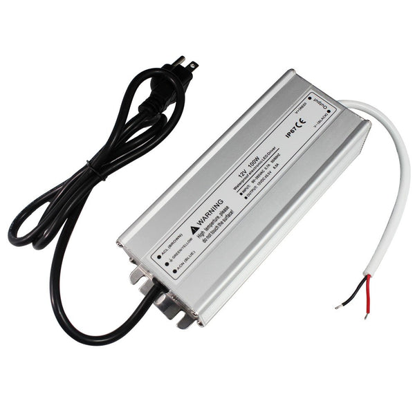 iCreating Waterproof IP67 LED Power Supply Driver Transformer 100W 110V AC to 12V DC Low Voltage Output with 3-Prong Plug for Outdoor Applicaiton