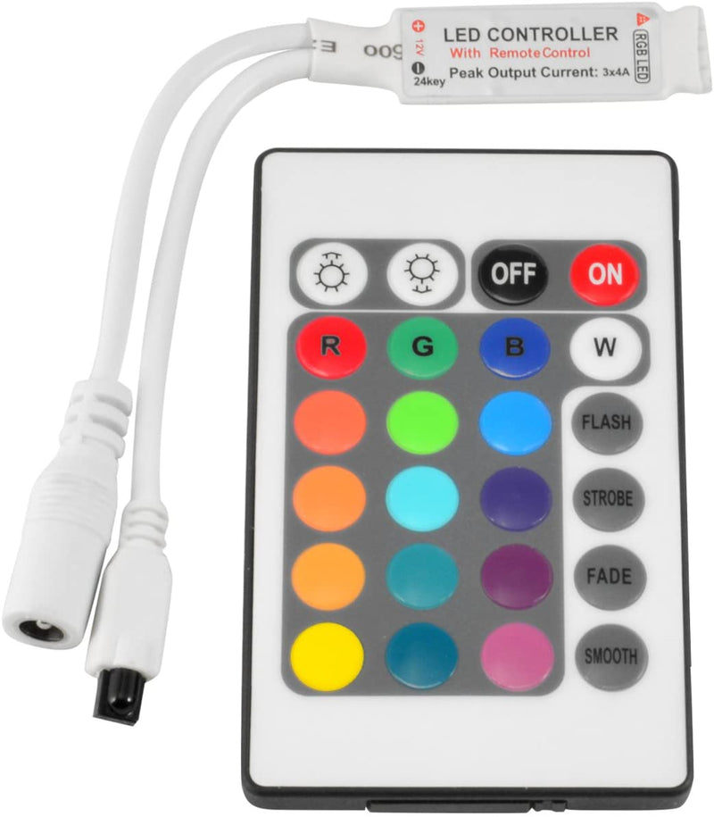Inline IR LED RGB Controller with 24 Key Remote for 12V RGB LED Strip Light