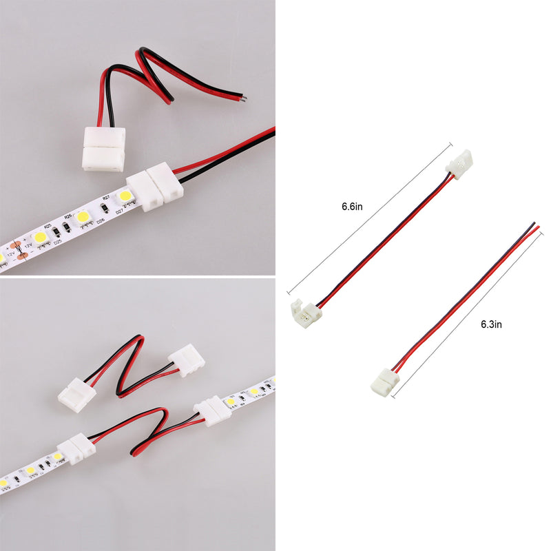 5050 2 Pin LED Strip Light Connector Kit - iCreating 10mm LED Connector Kit Includes 10x LED Strip Light Connector Pigtail, 10x Jumper Connector, 10x L Shape Connectors, 2x DC Connector, 2x Gapless Connectors