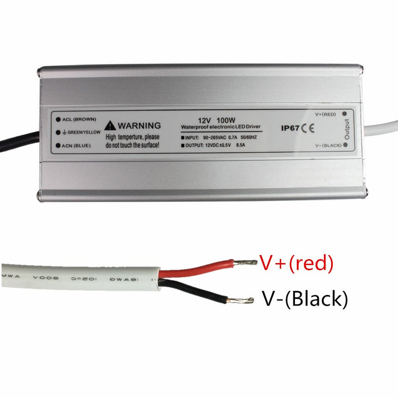 iCreating Waterproof IP67 LED Power Supply Driver Transformer 100W 110V AC to 12V DC Low Voltage Output with 3-Prong Plug for Outdoor Applicaiton