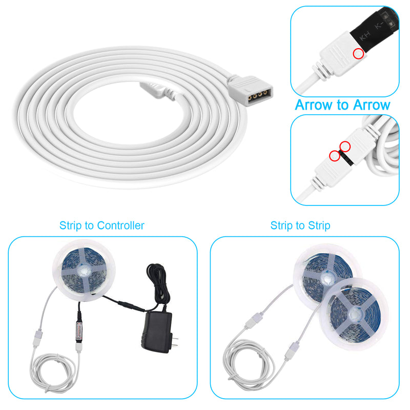4Pin RGB LED Strip Connector Kit - Include 5050 4Pin 2 Way RGB Splitter Cable, 6.6ft RGB Extension Cable, RGB Controller Jumper, LED RGB Jumper, L & T Shape Connectors, Male Connector, LED Strip Clip