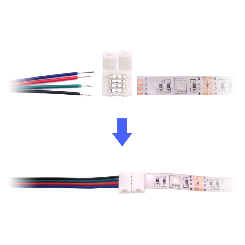 30Packs 4 Pin RGB LED Light Strip Connectors, 10mm Unwired Gapless Solderless LED Strip to Strip Connector Adapter Terminal for 10mm Wide Waterproof SMD 5050 Multicolor RGB LED Strip Light