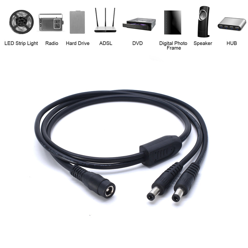 iCreating 1 to 2 Way DC Splitter Cable - 2Pack DC Y Splitter 1 Male to 2 Female Way dc Power Splitter Cable Barrel Plug 5.5x2.1mm with DC Female Connectors for CCTV Cameras, LED Strip Light