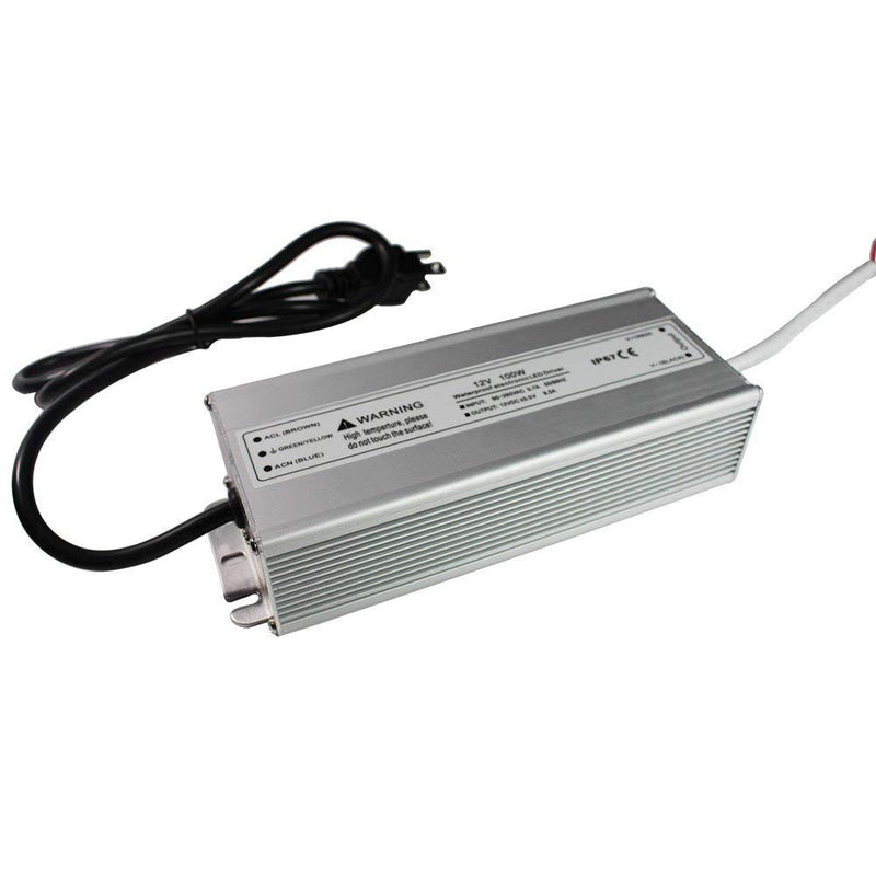 iCreating Waterproof IP67 LED Power Supply Driver Transformer 100W 110V AC to 12V DC Low Voltage Output with 3-Prong Plug for Outdoor Applicaiton