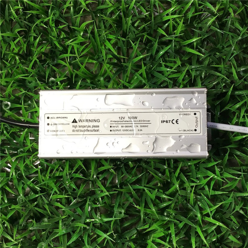 iCreating Waterproof IP67 LED Power Supply Driver Transformer 100W 110V AC to 12V DC Low Voltage Output with 3-Prong Plug for Outdoor Applicaiton