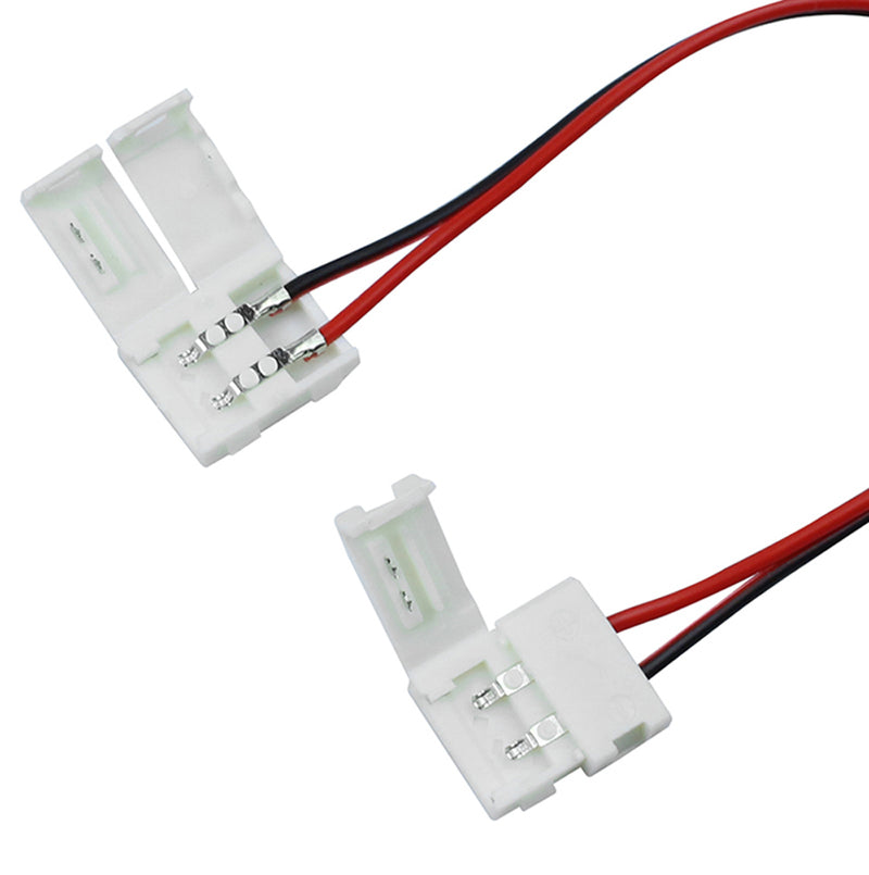 iCreating 8mm 2 Pin LED Strip Connector with Pigtail (10pcs), 3528 Flexible LED Connector Solderless Clamp On Pigtail Adapter for 8mm Wide SMD 3528 2835 Single Color Flexible LED Tape
