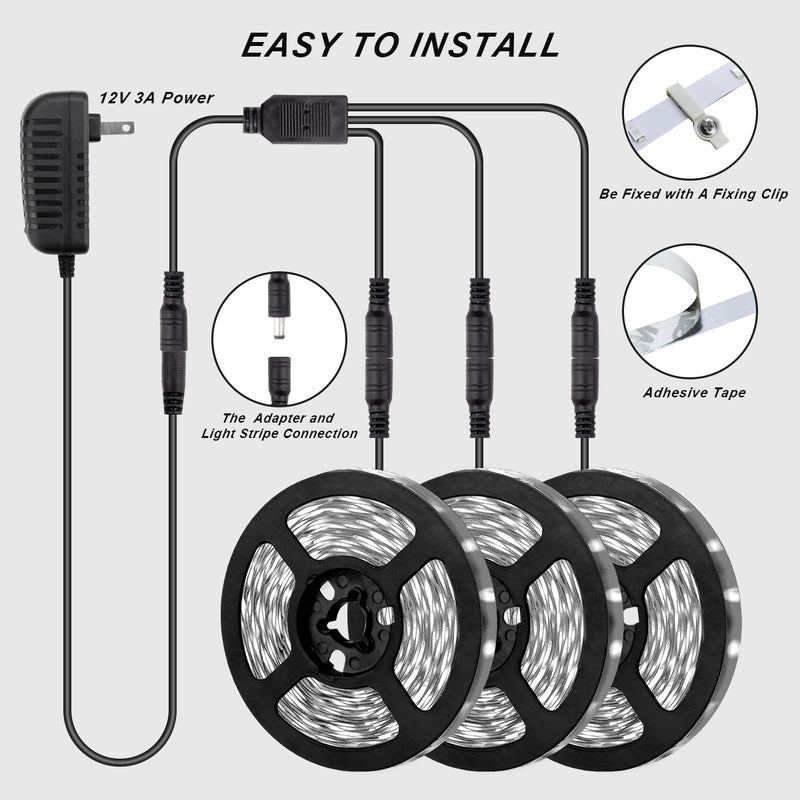 50ft White LED Strip Lights, iCreating Upgraded Bright Daylight White LED Light Strip Flexible Tape Lights, LED Mirror Lights, Under Cabinet Lighting Strips for Mirror Under Cabinet Bedroom Kitchen